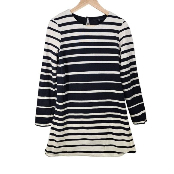 Tibi Variegated Black & Ivory Striped Colorblock Shift Slip Dress Size M - Picture 2 of 8